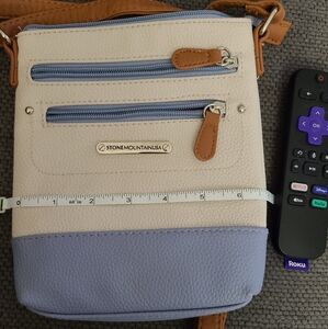 Stone Mountain Layla Cream and Blue Leather Crossbody Bag with Adjustable Strap
